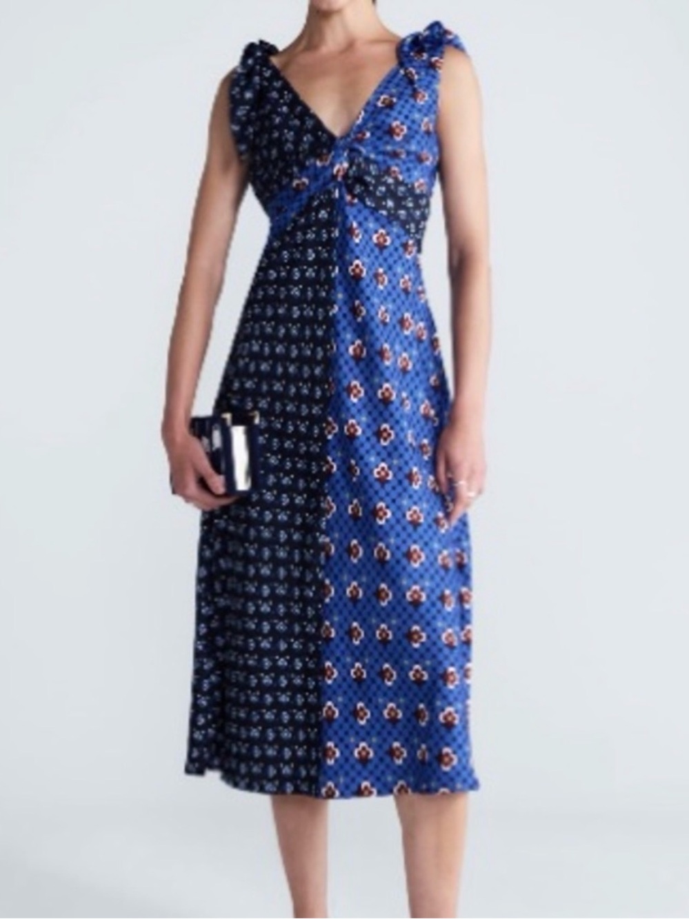 Free Assembly Blue Print Twist Front Sleeveless Dress